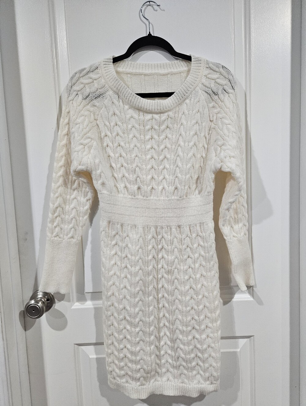 Cream Cable Knit Sweater Dress - Classic Cozy Style